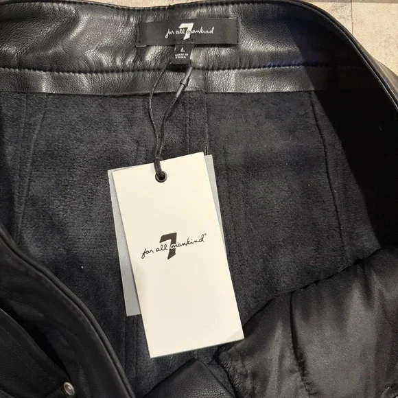 7 For All Mankind Midi Skirt Faux Leather Black Front Slit Size Large NWT - Picture 5 of 8